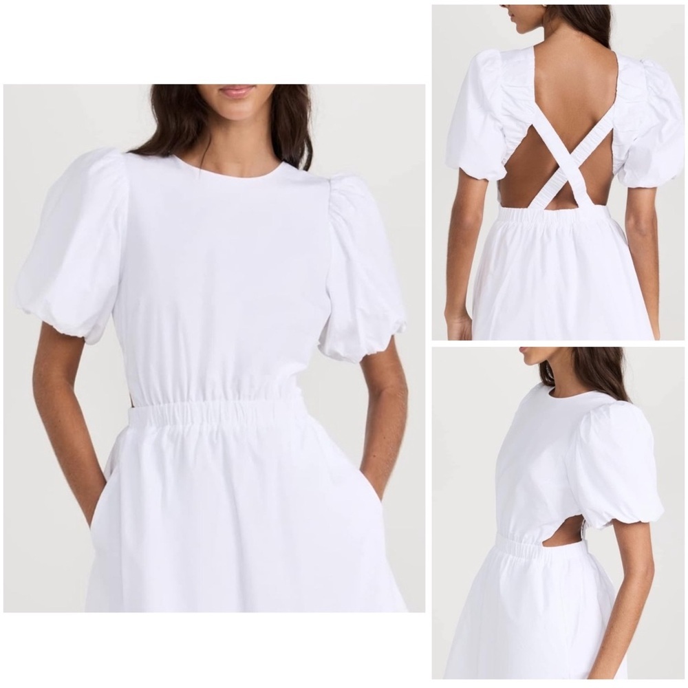 English Factory Womens White Poplin Mini Dress Size M Puff Sleeves Pockets Lined